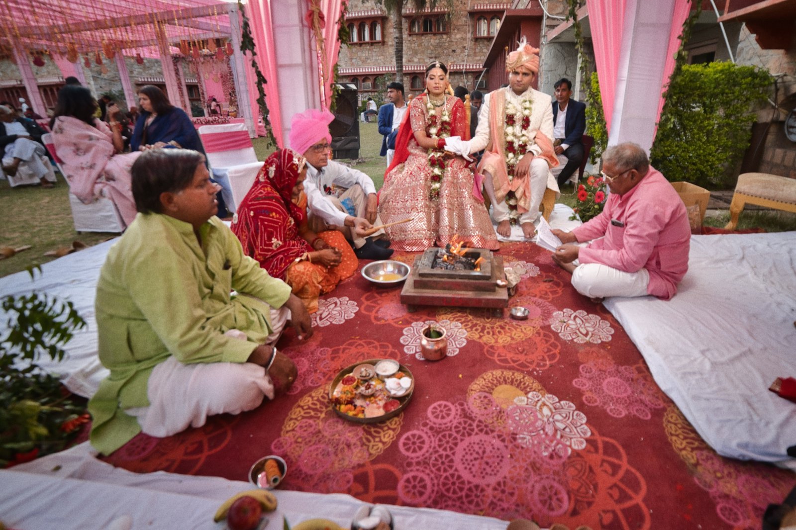 The Mandap: Side by side at last, and the fire is ready.